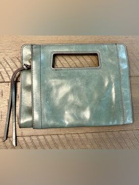 HOBO Teal Leather Cutout Handle Wristlet Clutch